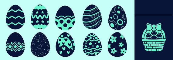 Easter eggs icon set decorated with geometric shapes and patterns. Editable elements, size and color. vector