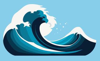 A dynamic illustration of a foamy blue ocean wave, perfect for surfing and beach themes. The wave curls capture the motion and power of the sea, creating the thrill of riding the wave. vector