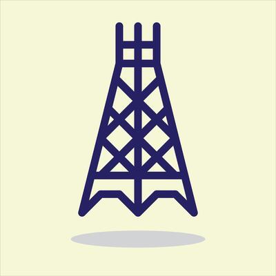 Oil Derrick Icon. a minimalist depiction of a towering oil derrick, rendered in bold lines, representing the energy industry, on a simple backdrop.
