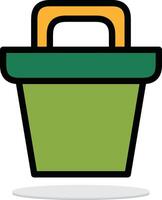 Green Bucket with Yellow Handle on Plain White Background vector