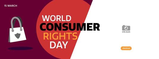 World Consumer Rights Day. Banner template design with typographic text and bag illustration for annual March 15. Web vector