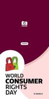 World Consumer Rights Day. Banner template design with typographic text and bag illustration for annual March 15. Ads vector