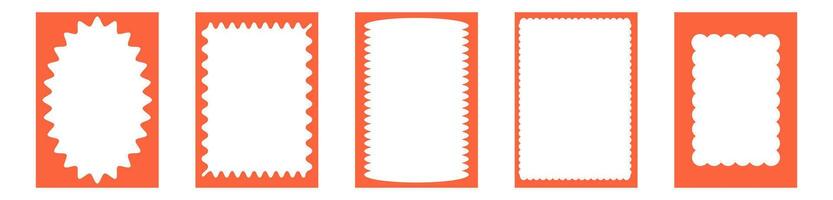 Groovy frame jagged scallop edge, frame text box or border. Curve funky y2k retro form, geometric shape, framework. Wiggle figure, rectangle. vector