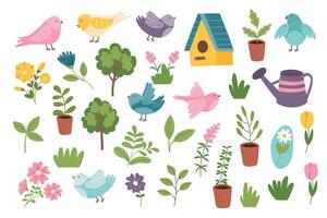 Spring and gardening cliparts collection. Spring objects isolated on white background. Spring and Easter concept elements vector
