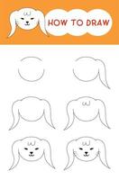 How to draw cute rabbit face cartoon step by step for learning, kid, education, coloring book and easter egg vector