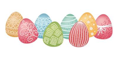 Easter eggs with decorative patterns. Horizontal row of Easter eggs. Easter celebration and springtime holidays. vector