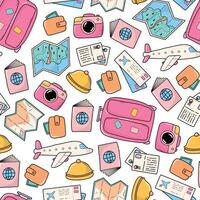 Travel doodles seamless pattern for wallpaper, digital paper, textile prints, backgrounds, stationery, wrapping paper, etc. EPS 10 vector