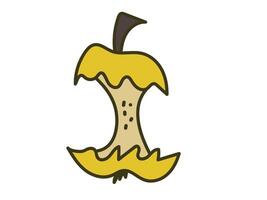 Cartoon Art of Apple Core Isolated on White Background. Simple Doodle of Eaten Apple with Seeds and Yellow Peel. Concept of Food Waste, Organic Recycling, Minimalist Fruit Design Element, Trash Symbol vector