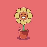 Flower Character in a pot smiling. vector