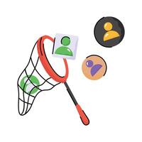 Here is a hand drawn icon of catching client with net vector