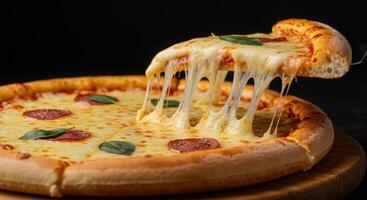 A pizza being lifted from a pizza plate photo