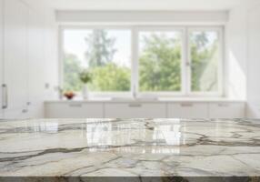 A marble counter top in a kitchen photo