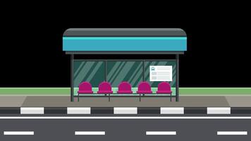 Bus stop with empty seats on the side of the road animation video