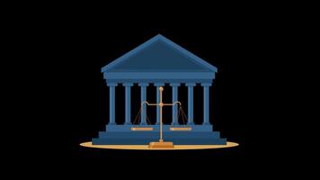 Building with a scale of justice icon animation video