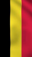 Vertical, portrait, waving national flag of Belgium. Smooth animation with highly detailed, realistic animated background for social media, screens smartphone. Official colors cloth motion video
