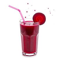 Beetroot Juice in Glass with Straw and Beet Slice Isolated on White photo