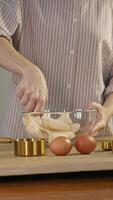 Pastry chef employs a fork to transform the raw banana into a smooth banana puree, which is then used to make delectable sweet pastries. video