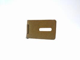 gold colored metal door hinge isolated on white background photo
