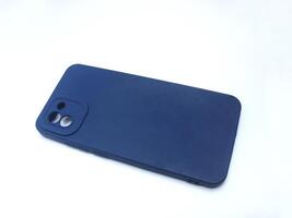 blue colored cellphone case isolated on white background photo