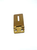 gold colored metal door hinge isolated photo
