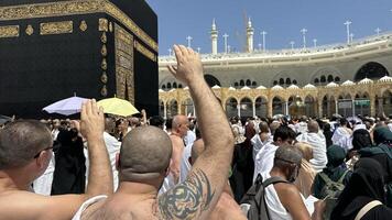 MECCA, SAUDI ARABIA - MAY 02 2024. View on Kaaba from second floor of Masjid Al Haram through some new constructions building around the masjid. High quality photo