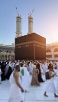 MECCA, SAUDI ARABIA - MAY 02 2024. View on Kaaba from second floor of Masjid Al Haram through some new constructions building around the masjid. High quality photo