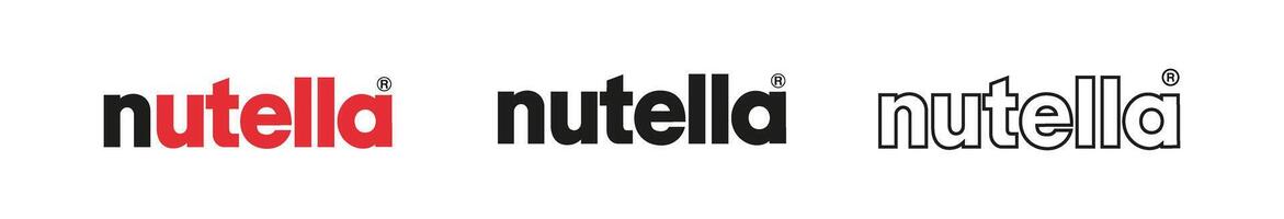 Most popular candy sweets logos Nutella. Editorial realistic brand logotype collection icons vector