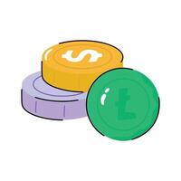 Easy to edit hand drawn icon depicting dollar coins vector