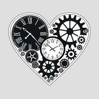 gears on a grey background mechanisms clock in forrn heart vector