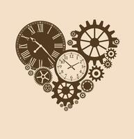 gears on a beige background mechanisms clock in forrn heart vector