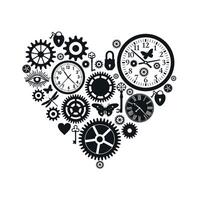 gears on a white background mechanisms clock in forrn heart vector