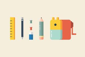 Pen pencil ruler and sharpener in flat style vector