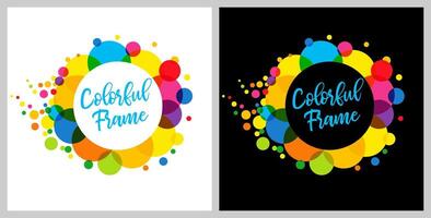 Set of creative abstract colorful frames, advertising concept. Cute round colored frame on black and white background. Shopping lable, graphic template. Geometric elements. Water bubbles blank icon. vector