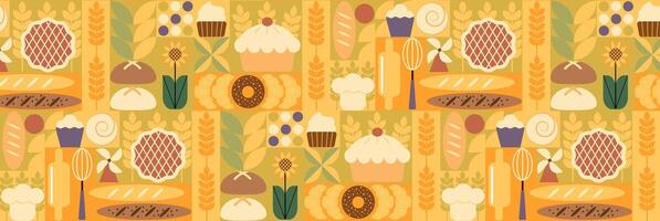 a pattern with bread, bread, and other items vector