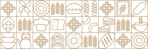 a set of icons called bread. Abstract bakery menu background with line drawing. Bakery line pattern. vector