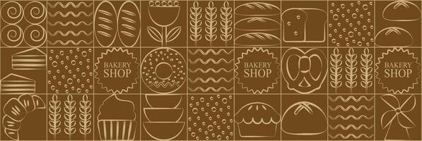 Bakery line pattern.a brown and white pattern with various shapes vector