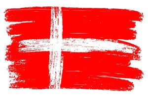 Grunge illustration of the Danish flag, featuring hand-drawn brush strokes and a distressed texture. The deep red and white colors of the Dannebrog stand out in a rough, artistic style. vector