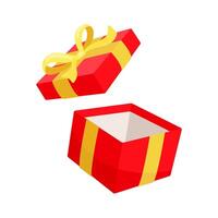 Open red gift box with yellow ribbon floating in the air vector