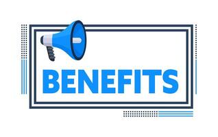 Megaphone announcing employee benefits, perks, and advantages vector
