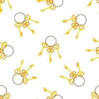 Golden Keys on Ring Seamless Pattern on White Background vector