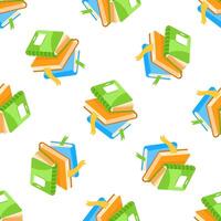 Seamless pattern of colorful books with bookmarks forming stacks promoting reading and education vector