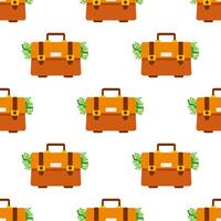 Overflowing briefcase with money seamless pattern on white background vector