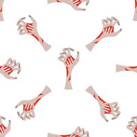 Seamless pattern of creepy zombie hands reaching out on white background vector