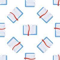 Open Books with Red Bookmarks Seamless Pattern on White Background vector