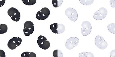 Black and White Facial Sheet Masks Floating on White Background Seamless Pattern vector