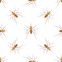 Mosquito seamless pattern flying over white background representing malaria and dengue fever danger vector