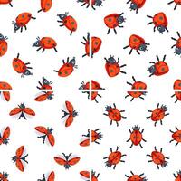 Seamless pattern with cute ladybugs flying and walking on white background vector