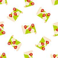 Seamless pattern with green maps showing different locations with red markers vector