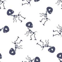 Seamless pattern with stylized dinosaur skeletons dancing on white background vector