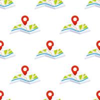 Red Location Pin Marking Destination on Isometric Folded Paper City Map Seamless Pattern vector